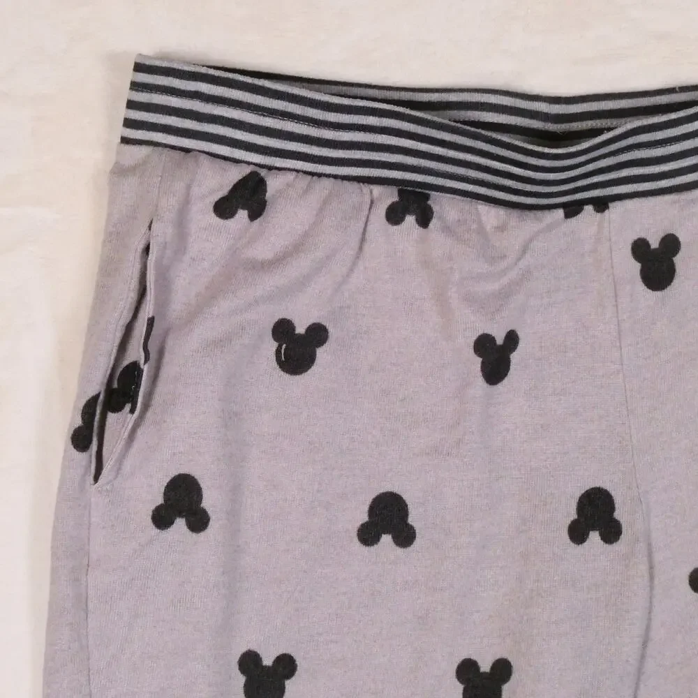 Disney Grey Black Mickey Mouse Pajamas Size L 2 Pc Set Soft Long Sleeve & Pants - Picture 4 of 12